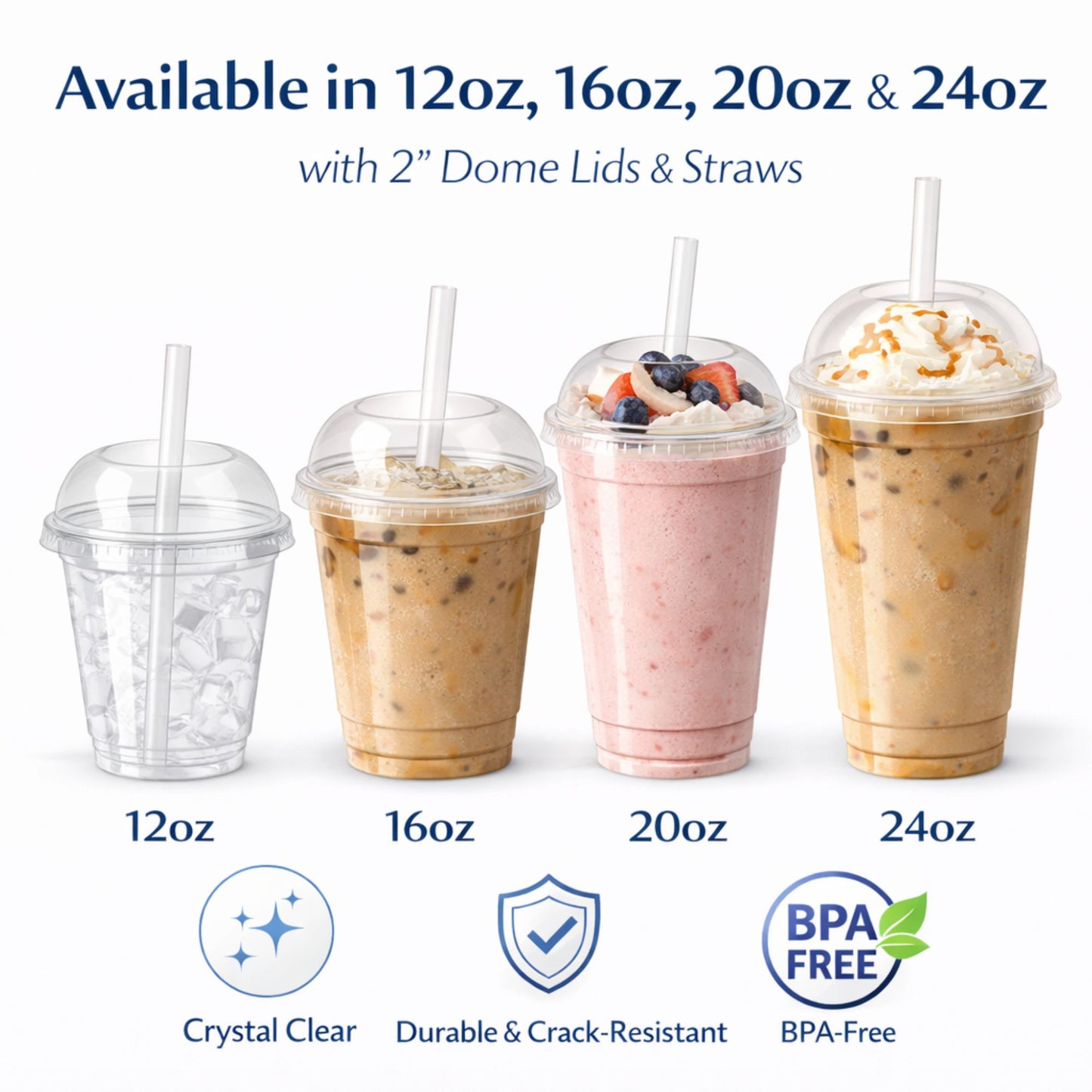 2" Wide Dome Plastic lids for pet cups Fits 12, 16, 20 & 24 oz