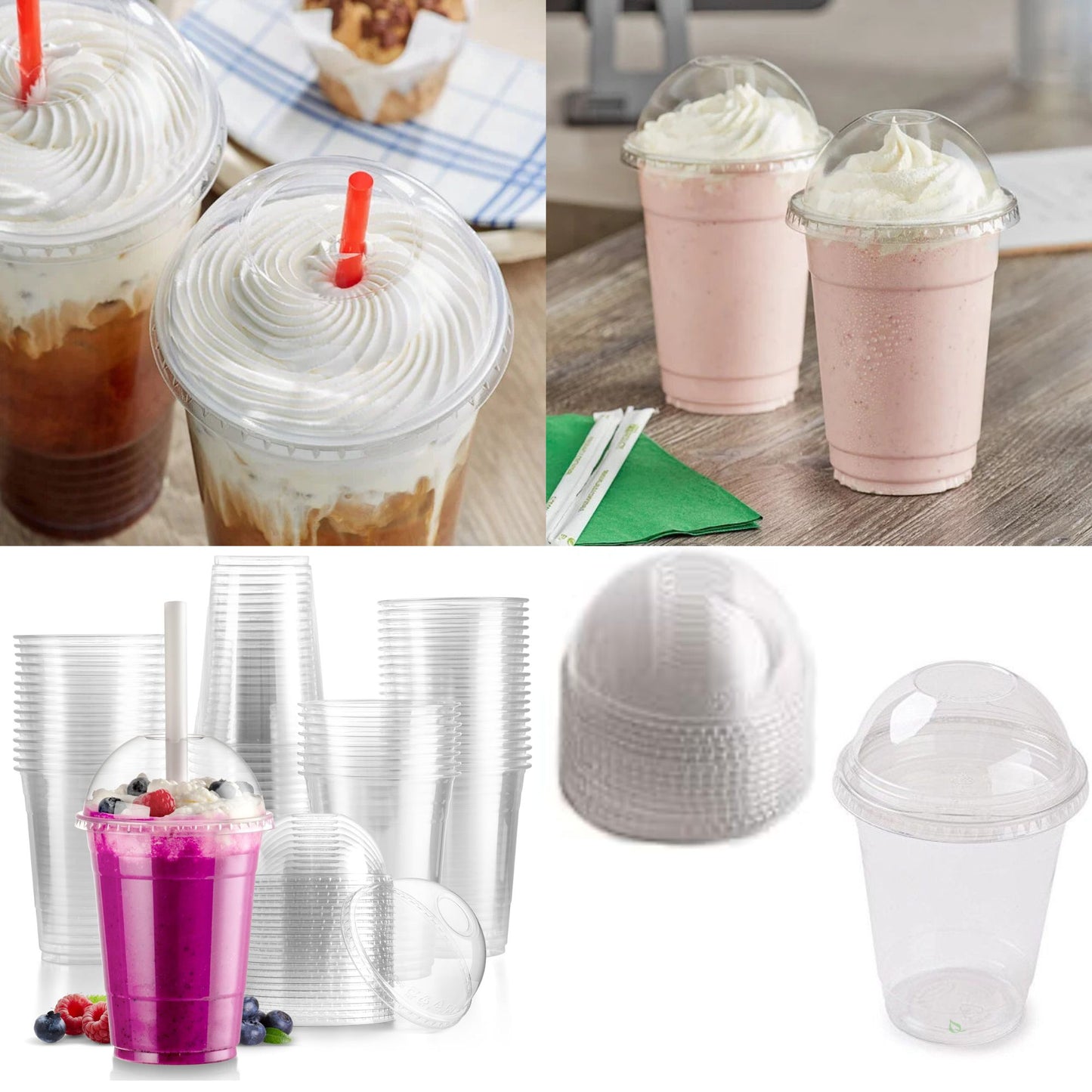 20oz Clear PET Cups with 2" Wide Dome Lid & Straw Disposable Plastic Smoothie Cups VeZee