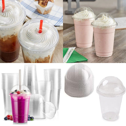 20oz Clear PET Cups with 2" Wide Dome Lid & Straw Disposable Plastic Smoothie Cups VeZee