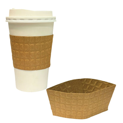 *WHOLESALE* 10–20 oz. Natural Kraft Embossed Coffee Cup Sleeve – Eco-Friendly, Heat-Resistant, Recyclable Paper Cups VeZee