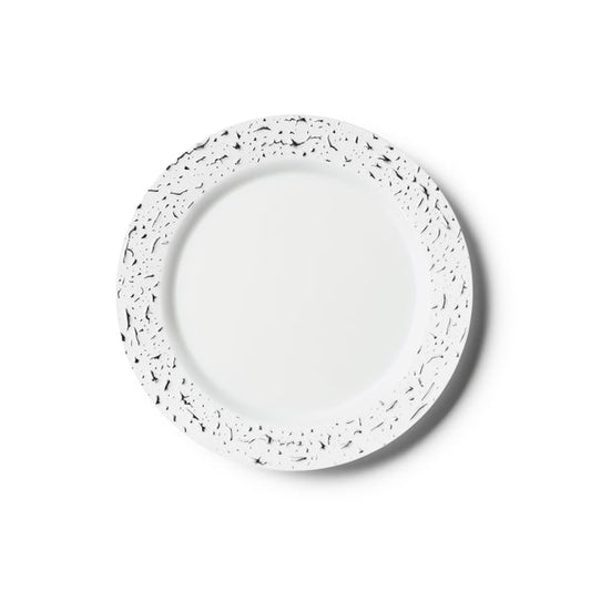 White and Silver Round Plastic Plates 7" - Pebbled  Decorline   
