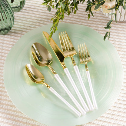 8" Elegant Disposable Pearl/Gold Dinner Forks: Ribbed