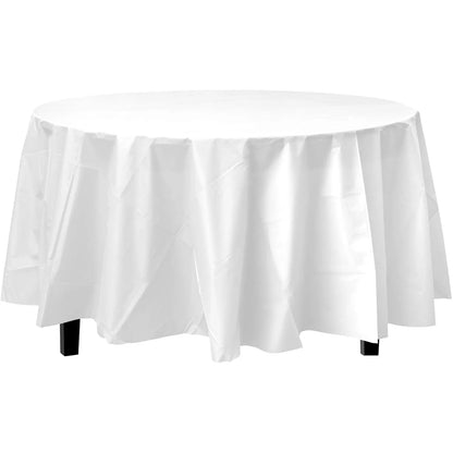 TableCloth Plastic Disposable Round White 84'' Tablesettings Party Dimensions   