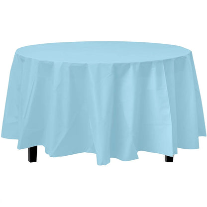 TableCloth Plastic Disposable Round Light Blue 84'' Tablesettings Party Dimensions   