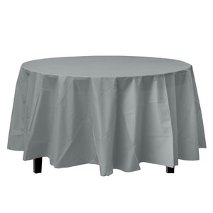 TableCloth Plastic Disposable Round Silver 84'' Tablesettings Party Dimensions   