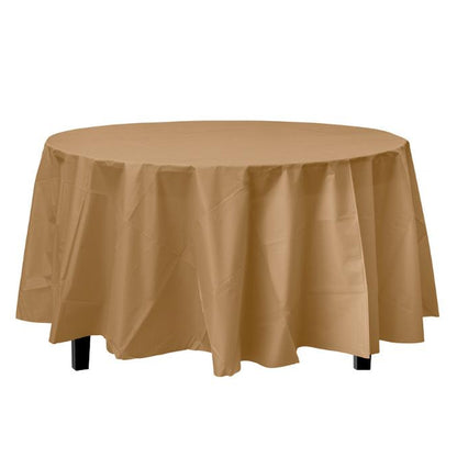 TableCloth Plastic Disposable Round Gold 84'' Tablesettings Party Dimensions   