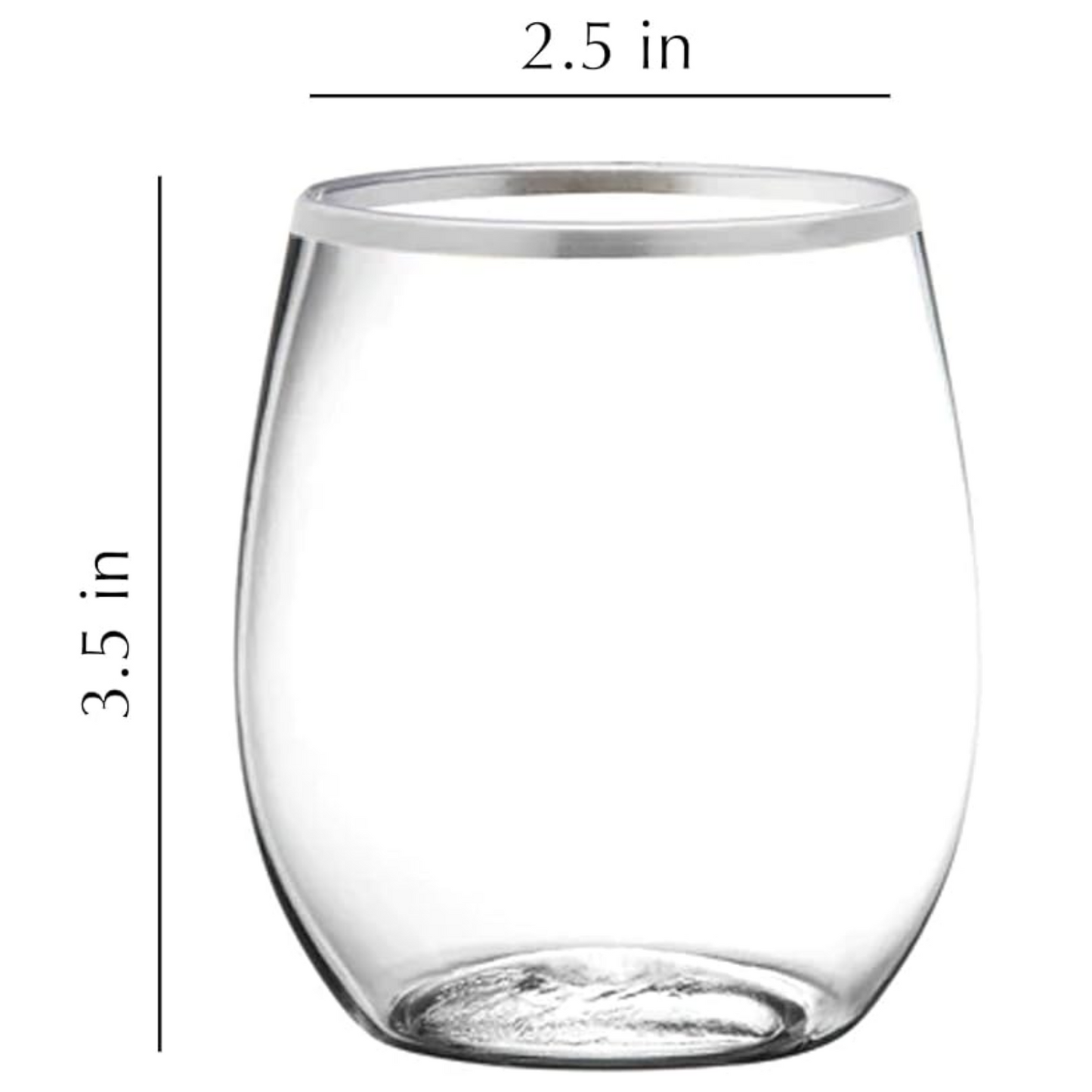 Silver Rim Stemless Plastic Wine Glasses Goblet 12 oz Cups Decorline   