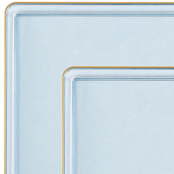 COMBO SET The Edge Collection 10.75" & 7.75" Square Blue With Gold Rim Plastic Dinnerware Combo Disposable Plates SIMCHA Collection