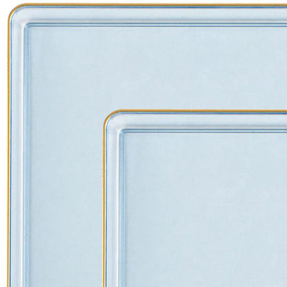 COMBO SET The Edge Collection 10.75" & 7.75" Square Blue With Gold Rim Plastic Dinnerware Combo Disposable Plates SIMCHA Collection
