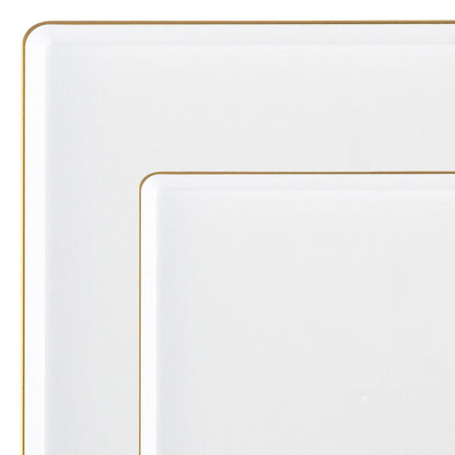 COMBO SET The Edge Collection 10.75" & 7.75" Square White With Gold Rim Plastic Dinnerware Combo Disposable Plates SIMCHA Collection