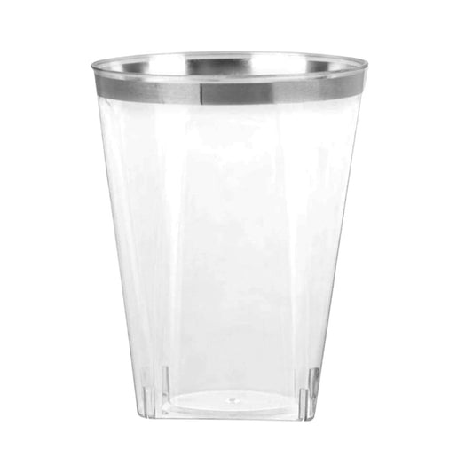 Plastic Disposable Cups Silver Rim Square Tumblers 10 oz Tumblers Blue Sky