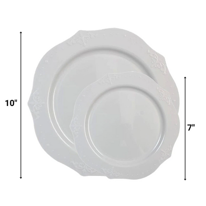 ANTIQUE COLLECTION ELEGANT WHITE PLASTIC TABLEWARE PACKAGE Plates Decorline   