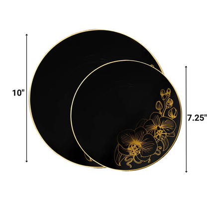 Orchid Collection Dinner Plate Black & Gold Tableware Package Set Plates Decorline   