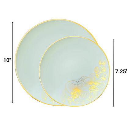 COMBO Orchid Collection Dinner Plate Turquoise & Gold Tableware Package Set