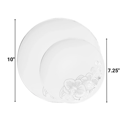 COMBO Orchid Collection Dinner Plate White & Silver Tableware Package Set