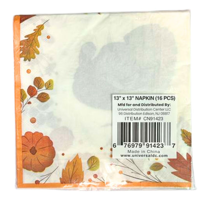 Thanksgiving with Turkey Image Themed 13" x 13" Paper Napkins: 16Ct Paper Napkins OnlyOneStopShop