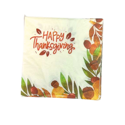 Happy Thanksgiving” Fall-Themed 9.8" x 9.8" Paper Napkins-16Pcs Paper Napkins OnlyOneStopShop
