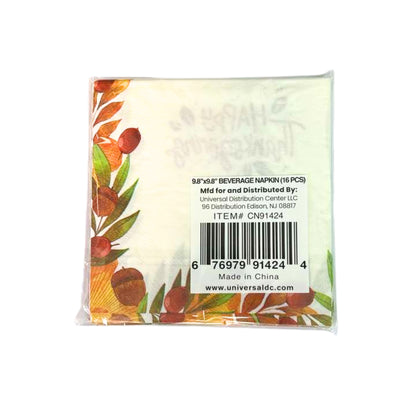 Happy Thanksgiving” Fall-Themed 9.8" x 9.8" Paper Napkins-16Pcs Paper Napkins OnlyOneStopShop