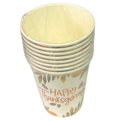Happy Thanksgiving” Fall-Themed 9Oz Disposable Paper Cups -8CT Coffee & Tea Cups OnlyOneStopShop