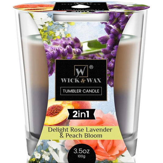 Rose Lavender Delight & Peach Blossom Double Scented Jar Candle - 3.5oz.  WICK & WAX   