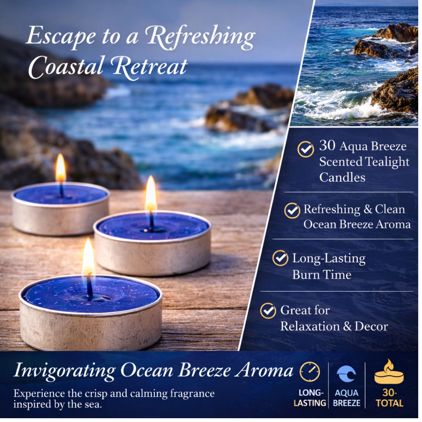 Tealight Aqua Breeze Scented Candles Candles WICK & WAX