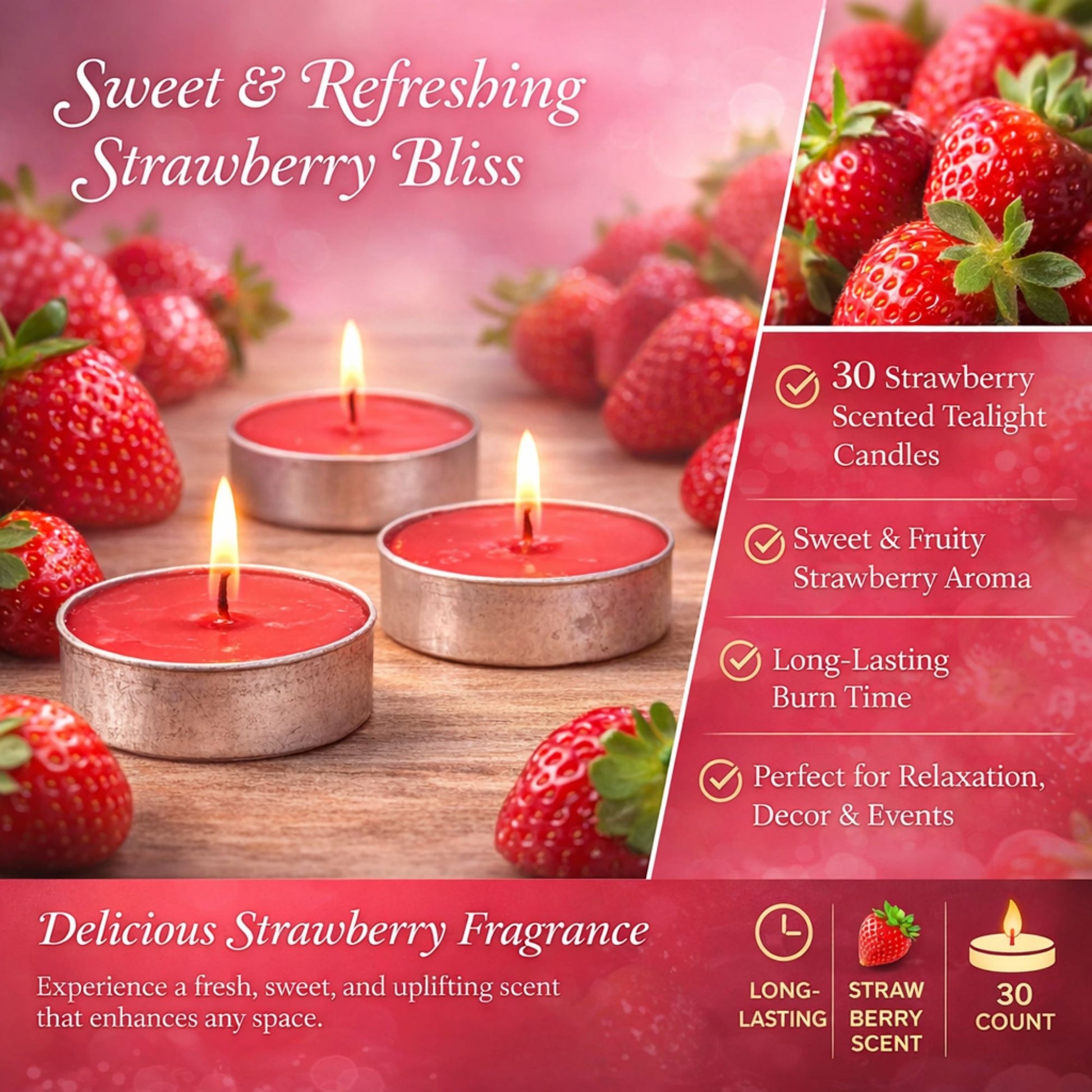 Tealight Strawberry Scented Candles Candles WICK & WAX