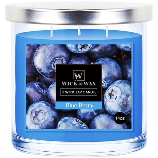 Blueberry Scented Jar Candle (3-wick) - 14oz.  WICK & WAX   