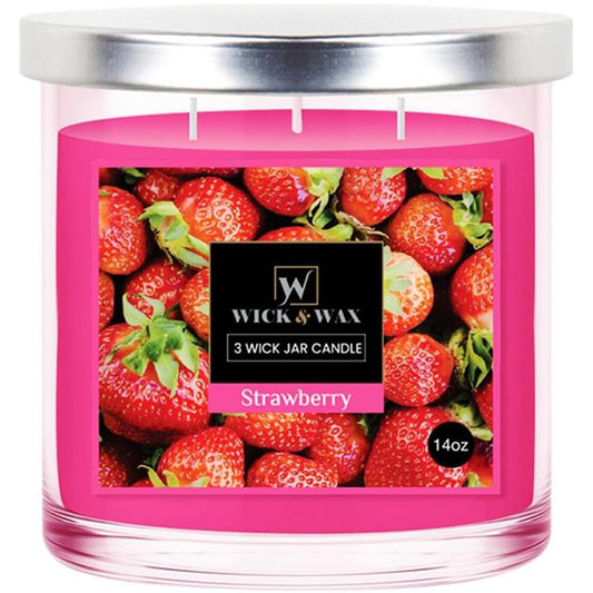 Strawberry Scented Jar Candle (3-wick) - 14oz.  WICK & WAX   