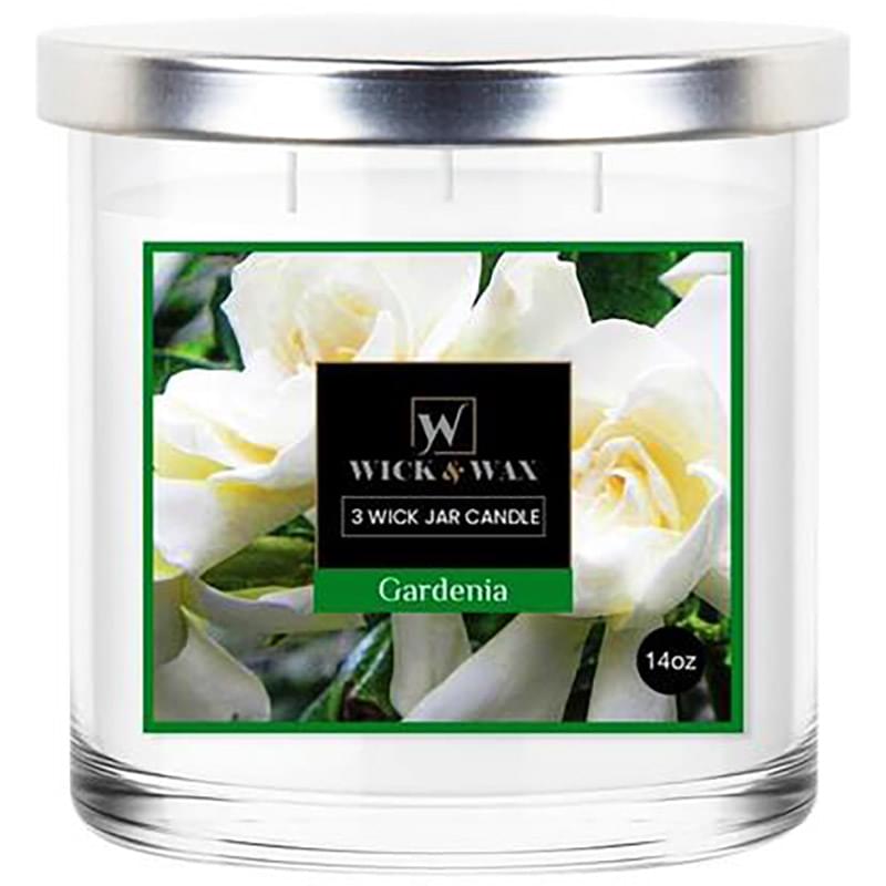 Gardenia Scented Jar Candle (3-wick) - 14oz.  WICK & WAX   