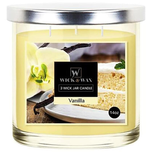 Vanilla Scented Jar Candle (3-wick) - 14oz.  WICK & WAX   
