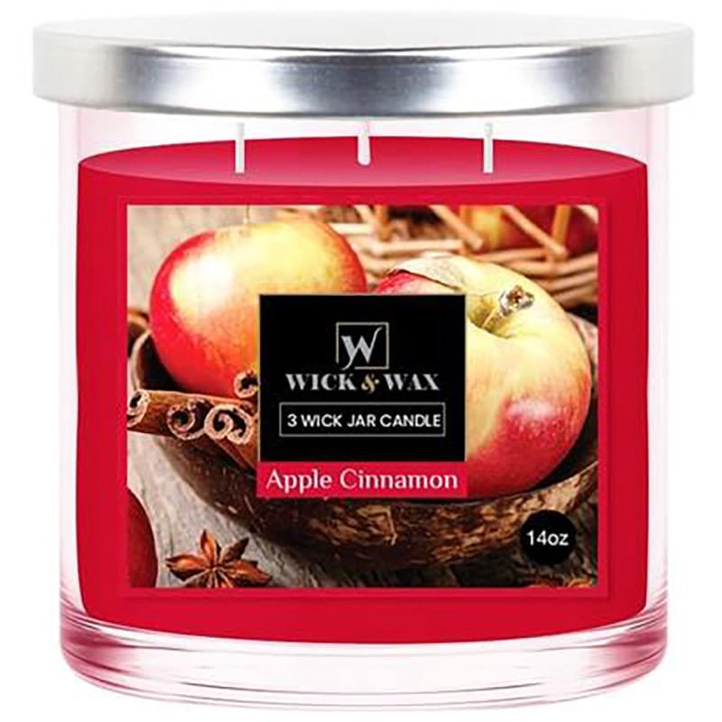 Apple Cinnamon Scented Jar Candle (3-wick) - 14oz.  WICK & WAX   
