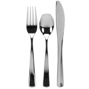 Cutlery Silverware Extra Heavyweight Disposable Flatware Combo Silver 96 Pieces Tablesettings Lillian   