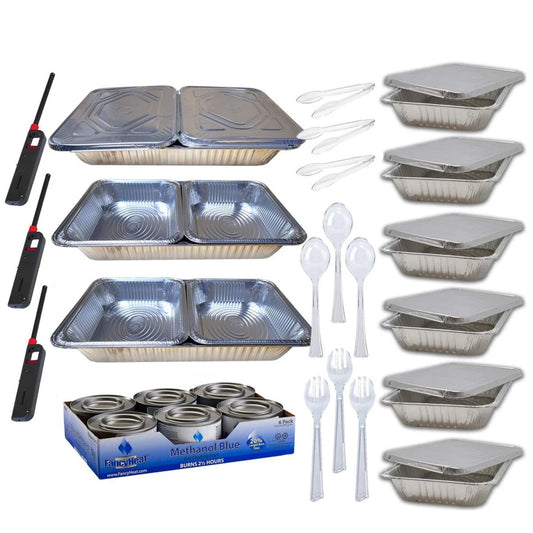 33 Piece Buffet Serving Kit Disposable Aluminum Refill Chafing: (No Racks) Disposable VeZee