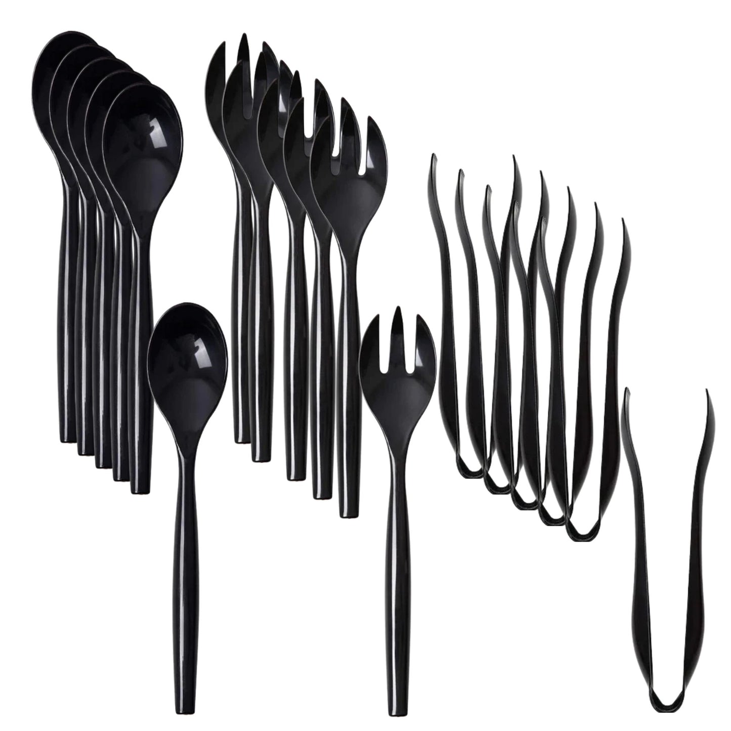 Plastic Serving Utensils, Heavy Duty Black Disposable, 18 piece Set Disposable Cutlery Set Vezee