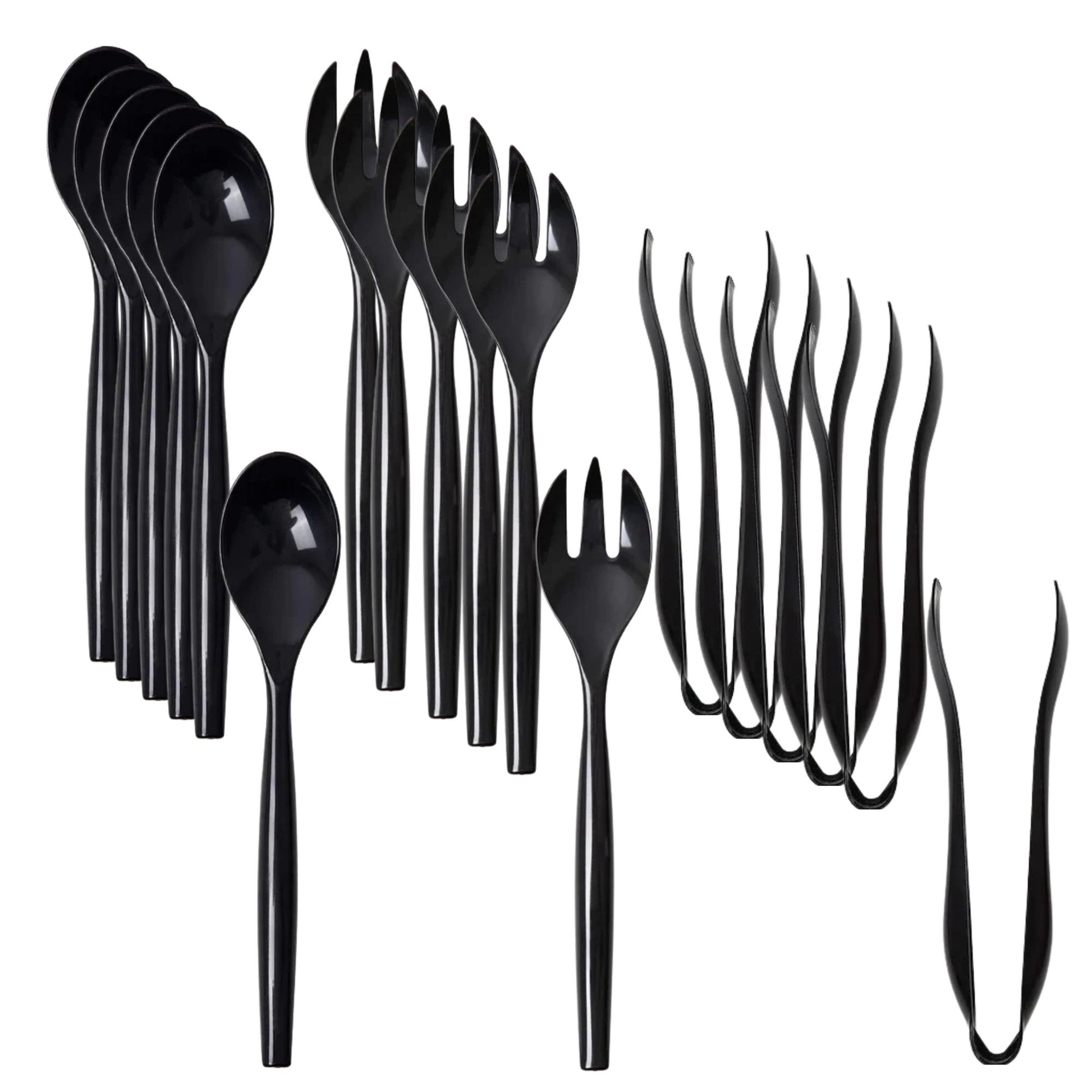 Plastic Serving Utensils, Heavy Duty Black Disposable, 18 piece Set Disposable Cutlery Set Vezee