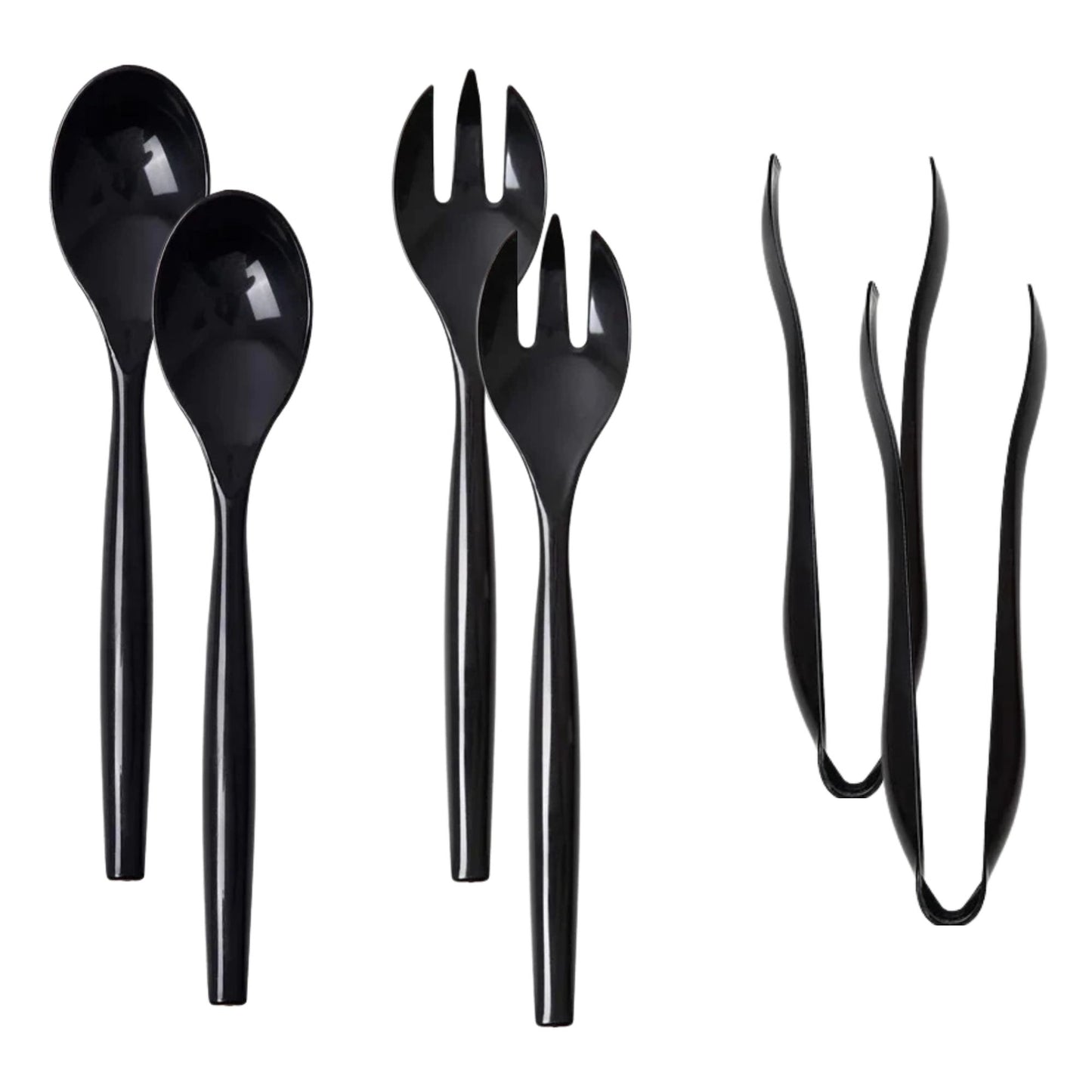 Plastic Serving Utensils,Heavy Duty Black Disposable, 9 Piece Set Disposable Cutlery Set Vezee