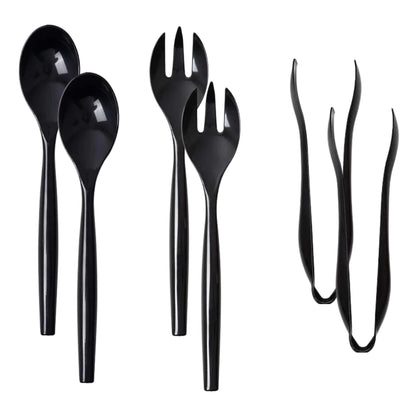Plastic Serving Utensils,Heavy Duty Black Disposable, 9 Piece Set Disposable Cutlery Set Vezee