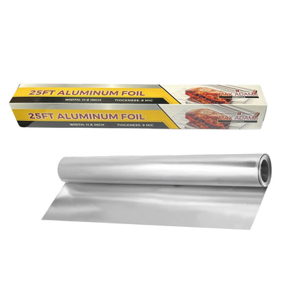 Roll of aluminum foil with packaging on a white background