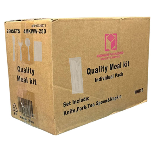 *WHOLESALE* 4 Piece Pack White Plastic Disposable Cutlery Medium Weight 250sets/Case Disposable Cutlery VeZee