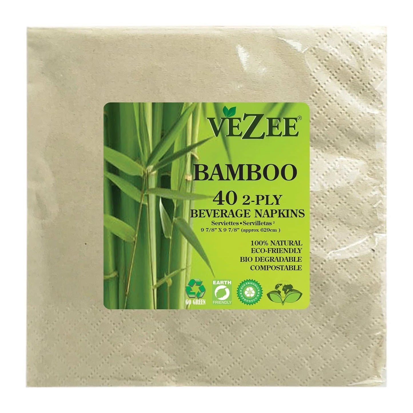 BAMBOO DISPOSABLE BEVERAGE NAPKINS 2 PLY: 40CT Paper Napkins VeZee