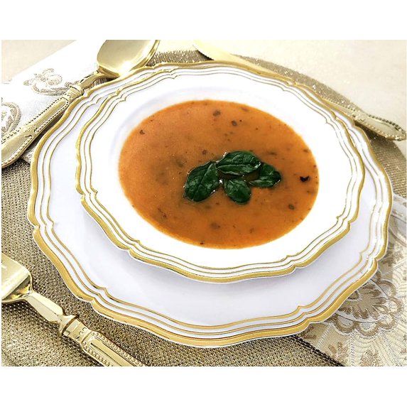 Aristocrat Collection 7.5" White & Gold Plastic Soup Bowls 10CT Tablesettings Decorline