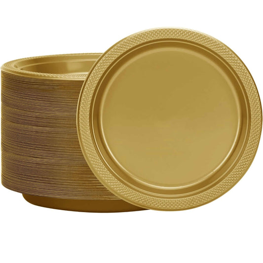 *BUY BULK* Hanna K. Signature 9" Plastic Gold Plate Disposable Plates Hanna K Signature