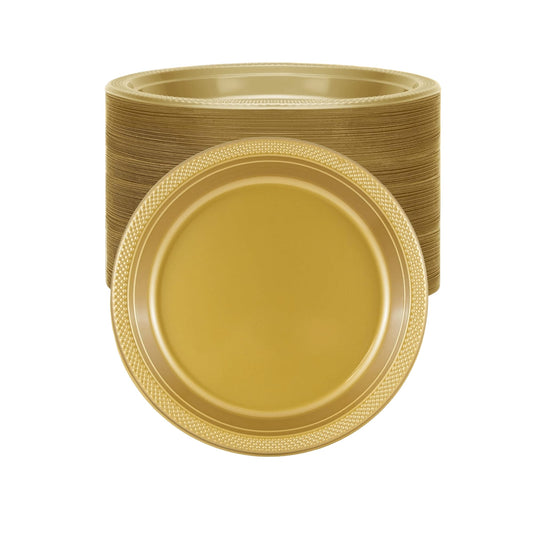 *BUY BULK* Hanna K. Signature 7" Plastic Gold Plate Disposable Plates Hanna K Signature
