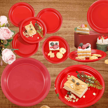 10" & 7" Red Disposable Plastic Plates Combo Set Disposable Plates Hanna K Signature