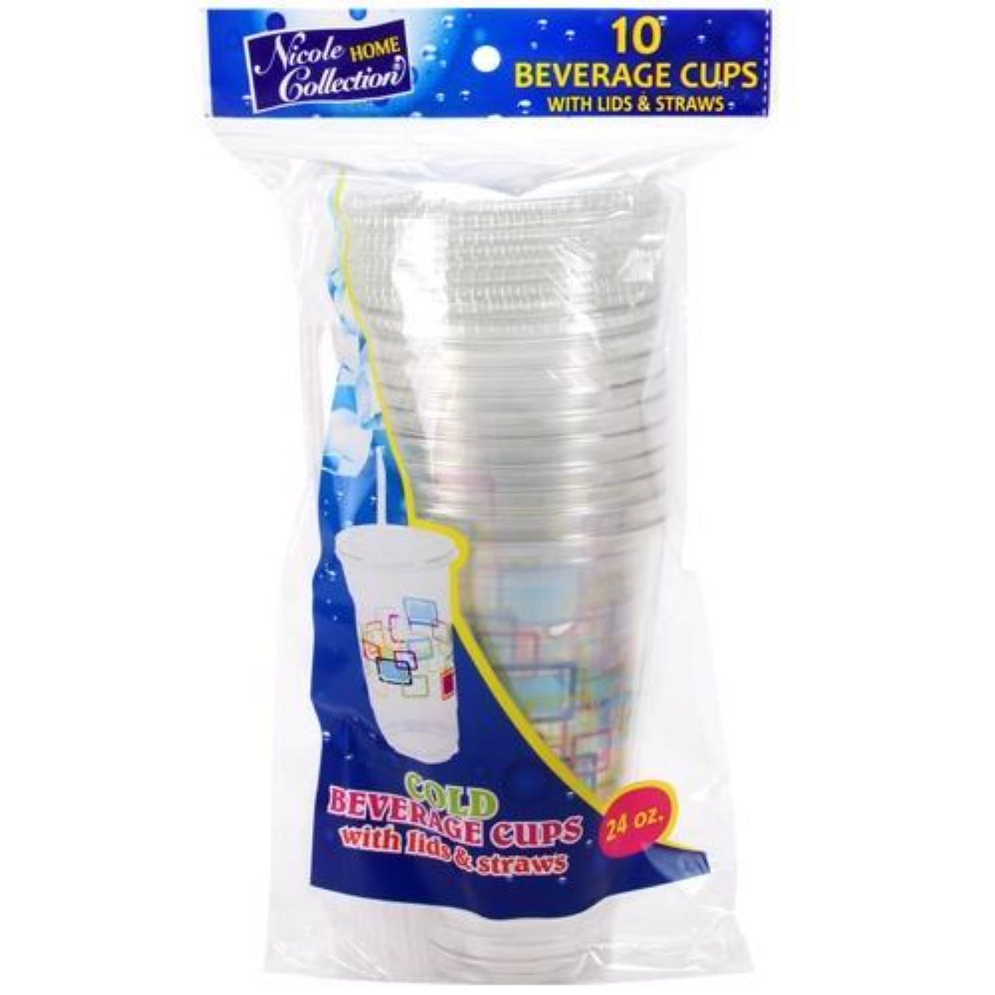 Nicole Home Collection Premium Plastic Deco Cups with Lids and Straws 24 oz Smoothie Cups OnlyOneStopShop   