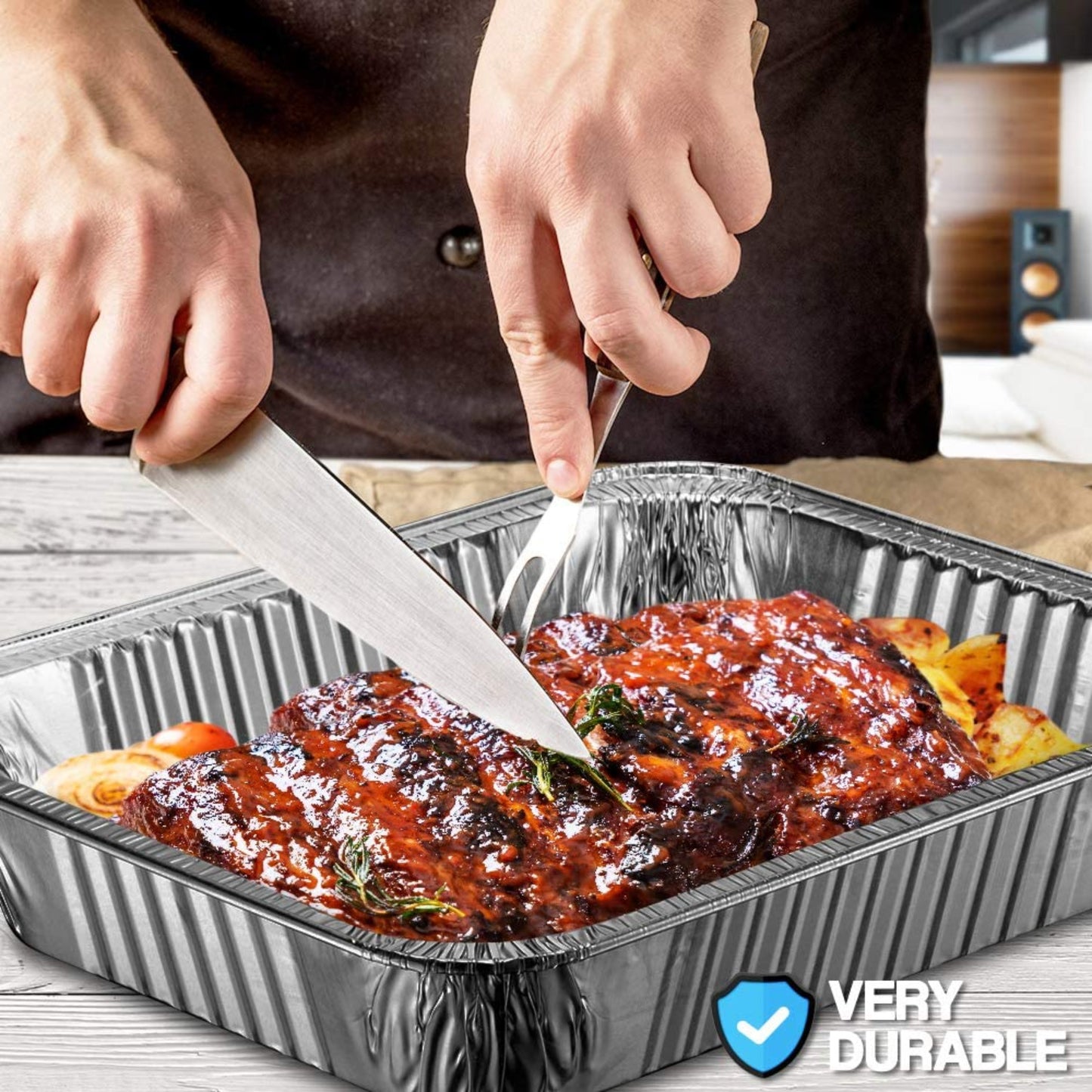 VeZee 9 x 13 Inches Disposable 1/2 Size Deep Foil Aluminum Pans