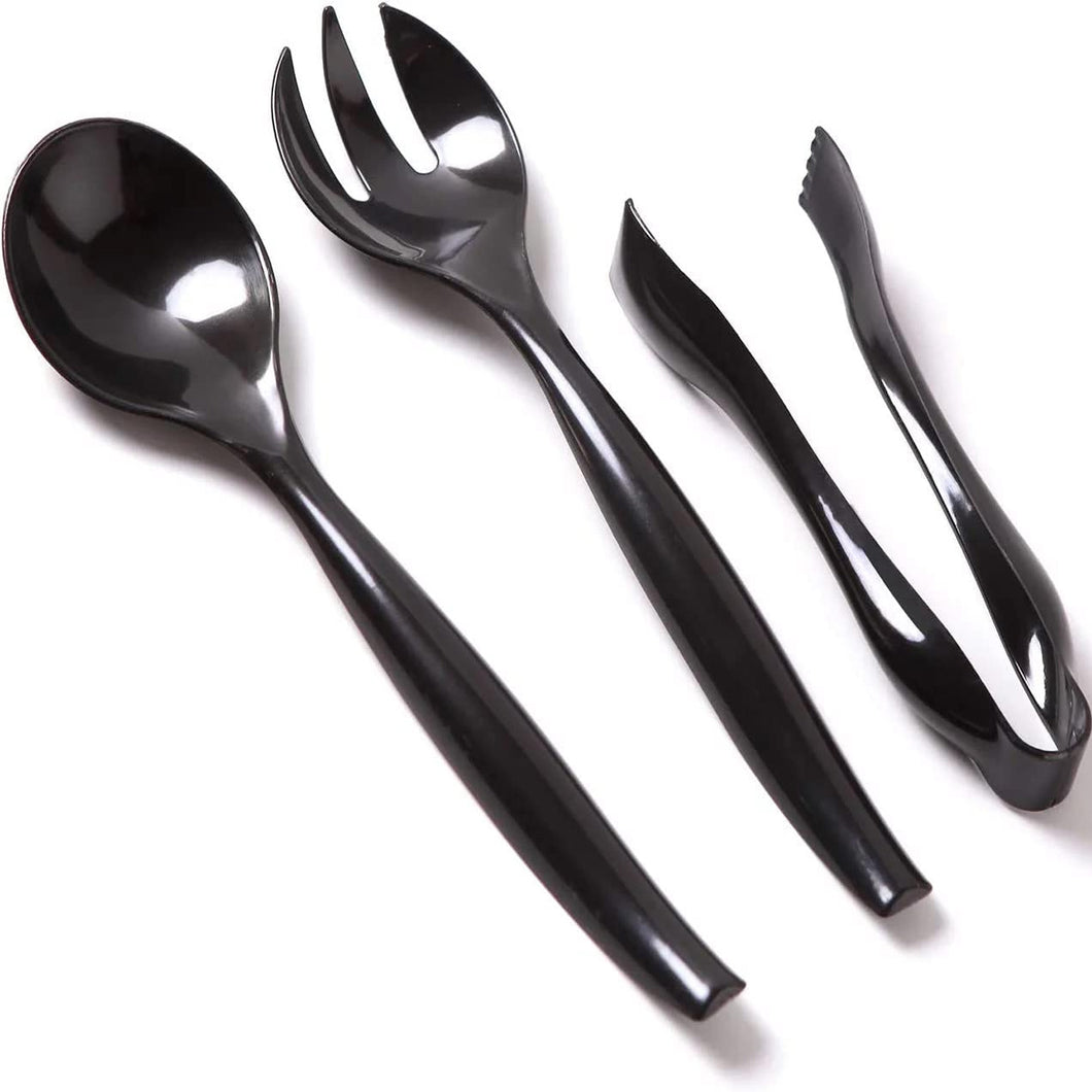 Plastic Serving Utensils,Heavy Duty Black Disposable, 3-Piece Each-in-One, Set 9-Piece Serverware Vezee 9 Piece  