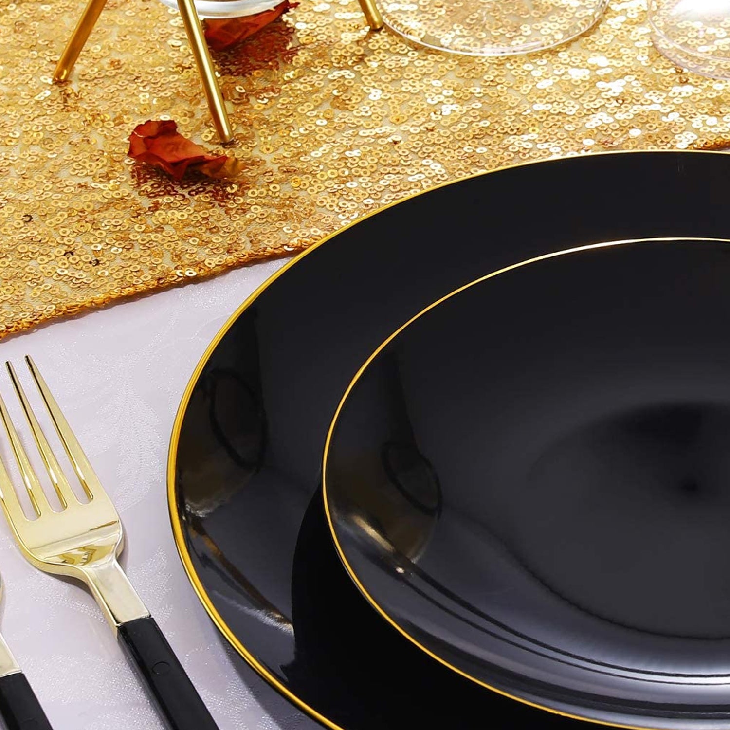 Organic Collection Black/Gold Rim Plastic Dinner Plates 10" Tablesettings Blue Sky   