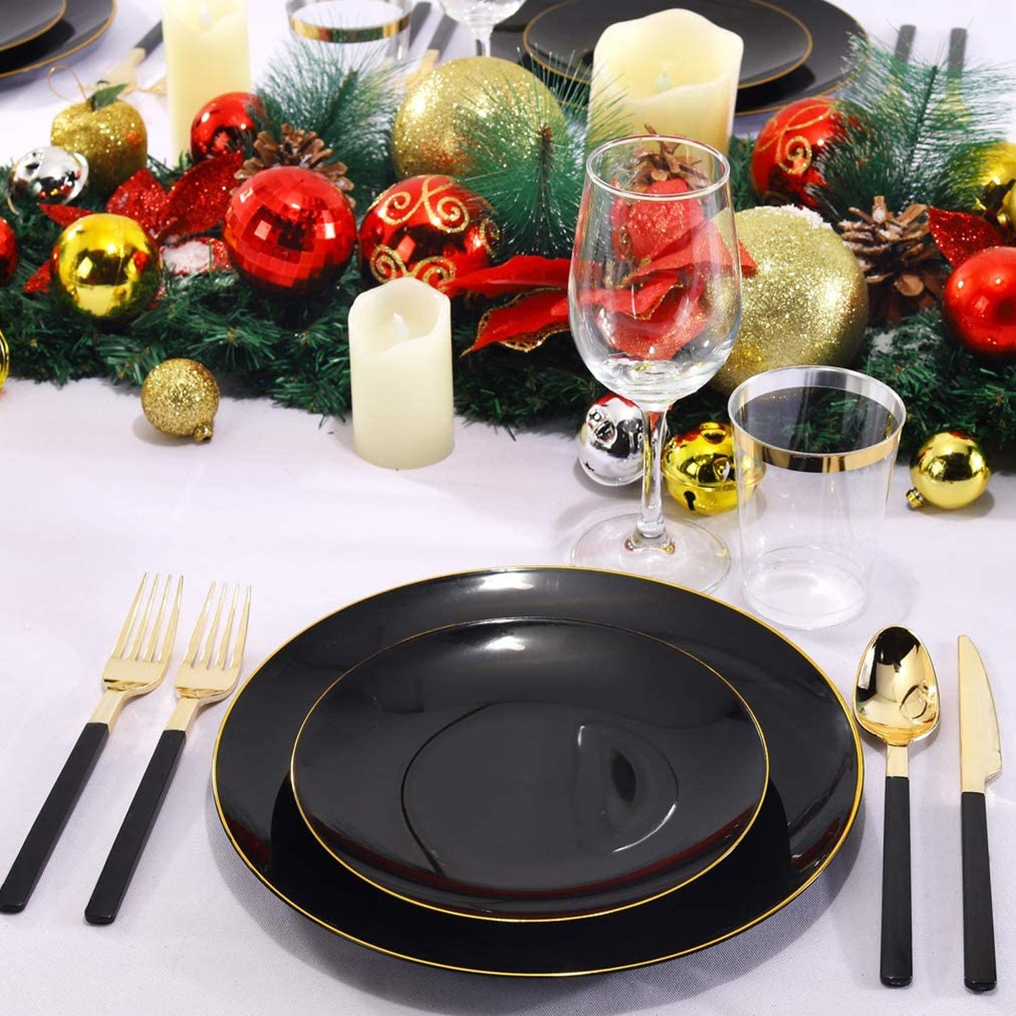 Organic Collection Black/Gold Rim Plastic Dinner Plates 10" Tablesettings Blue Sky   