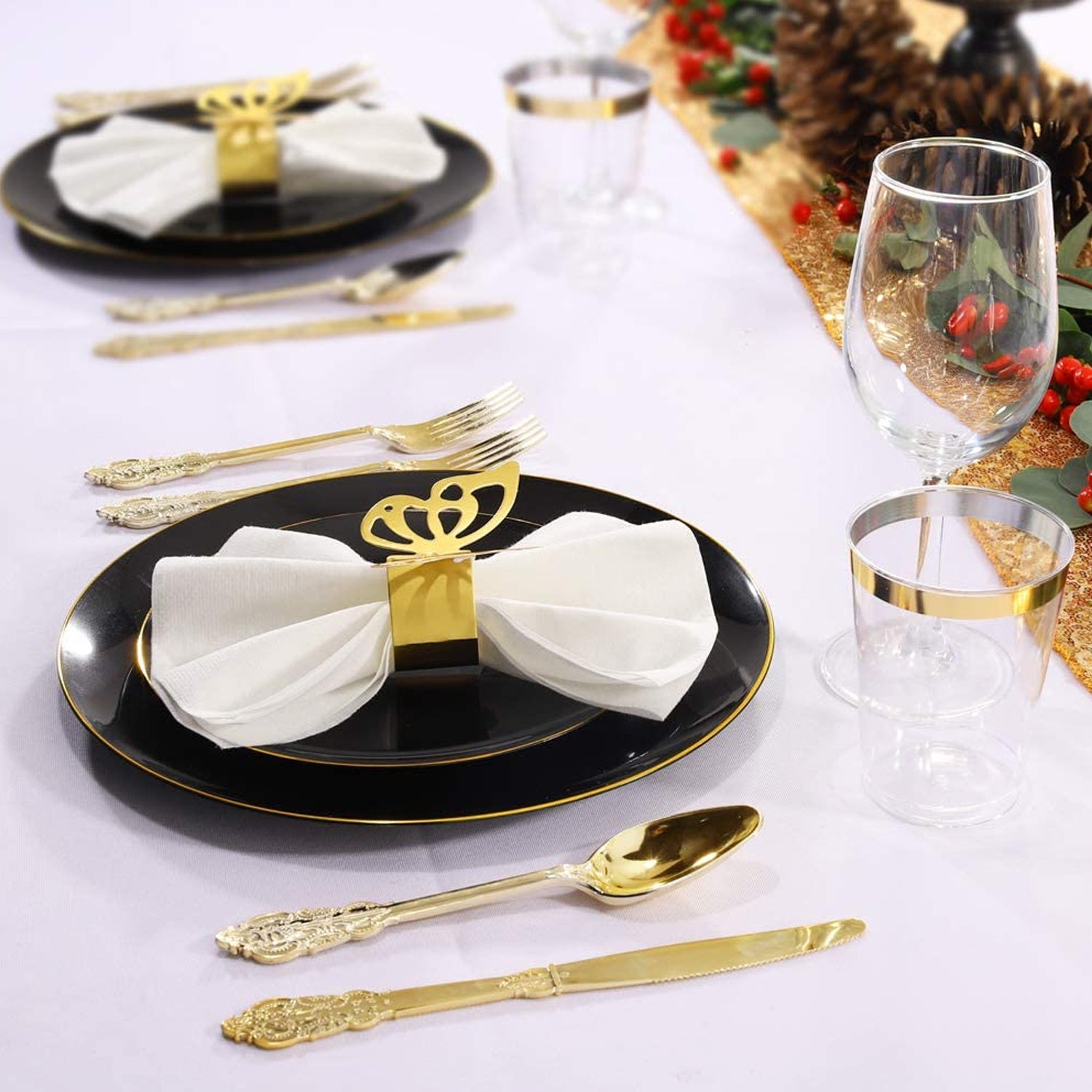 Organic Collection Black/Gold Rim Plastic Salad Plates 7.5" Tablesettings Blue Sky   